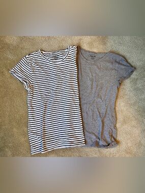 J. Crew Women’s Studio Tee Bundle - Gray and Black-Striped Short Sleeve
